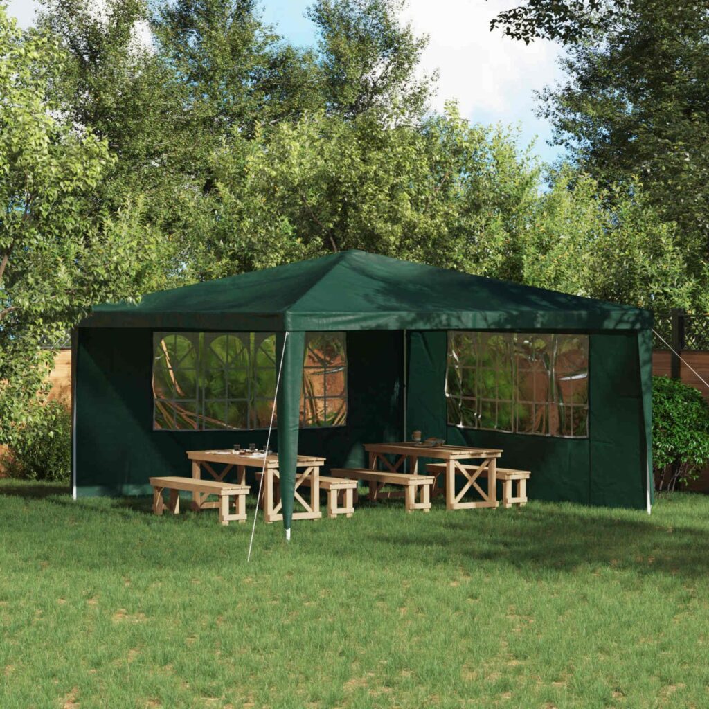 Juhlateltan sivuseinä 2 pcs 400 x 195 cm Vihreä PE ja teräs