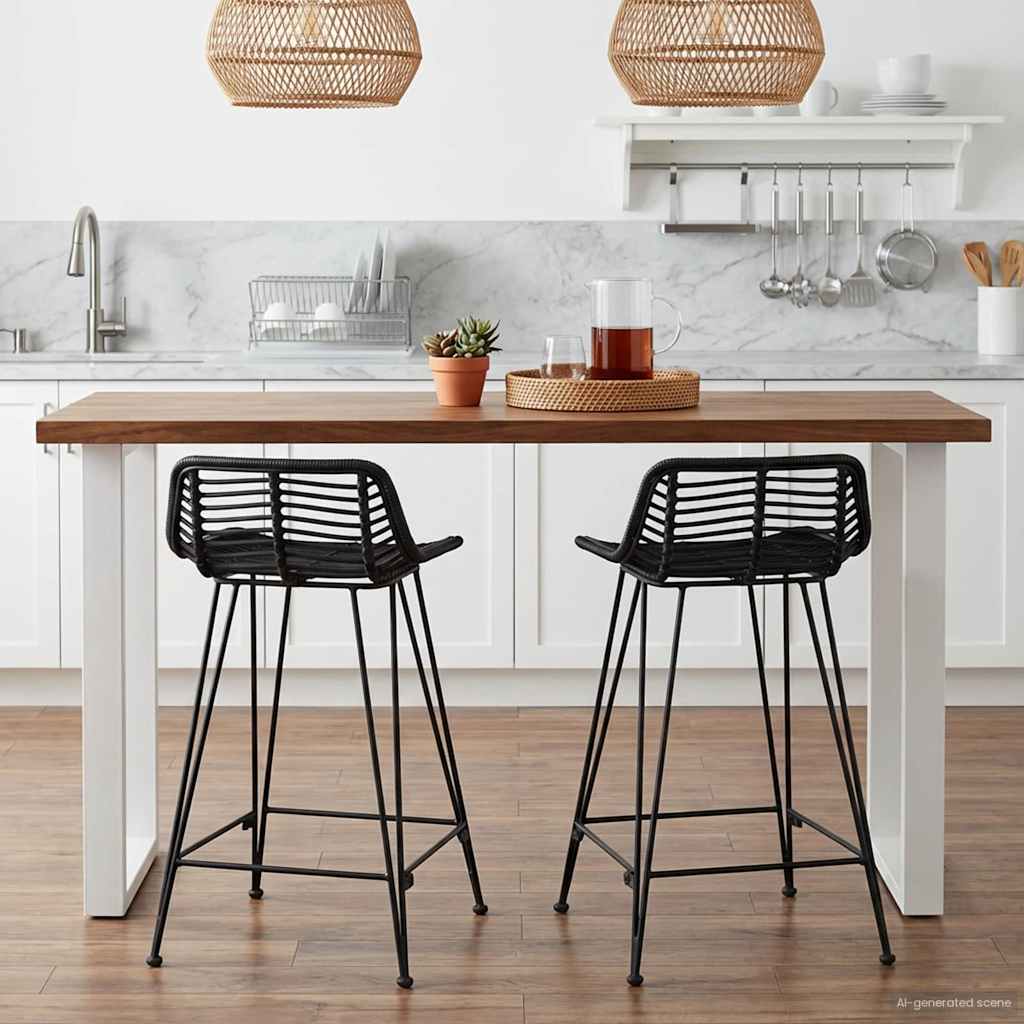 Baarijakkara 2 pcs Musta 44 x 45 x 76 cm Rattan ja Teräs