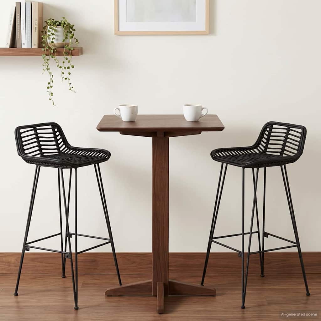 Baarijakkara 2 pcs Musta 44 x 46 x 91 cm Rattan ja Teräs