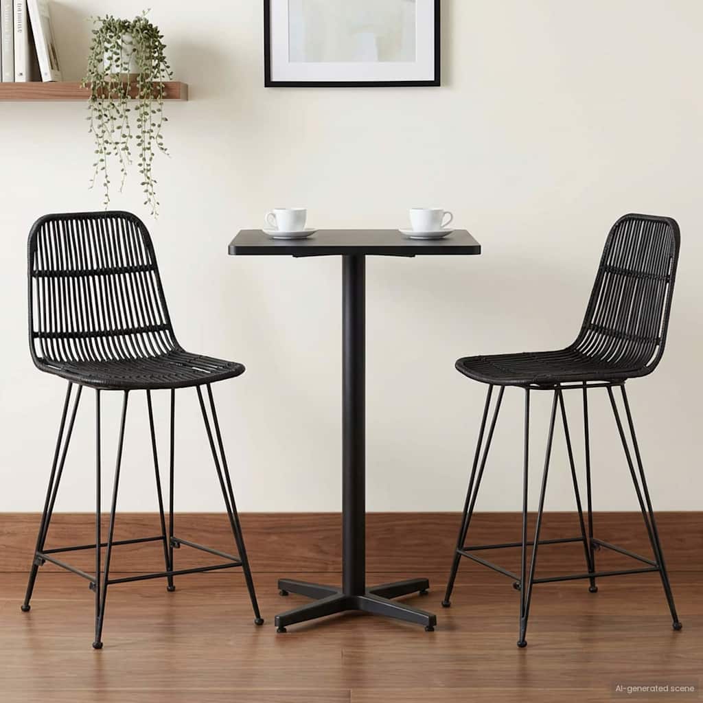 Baarijakkara 2 pcs Musta 44 x 54 x 96 cm Rattan ja Teräs