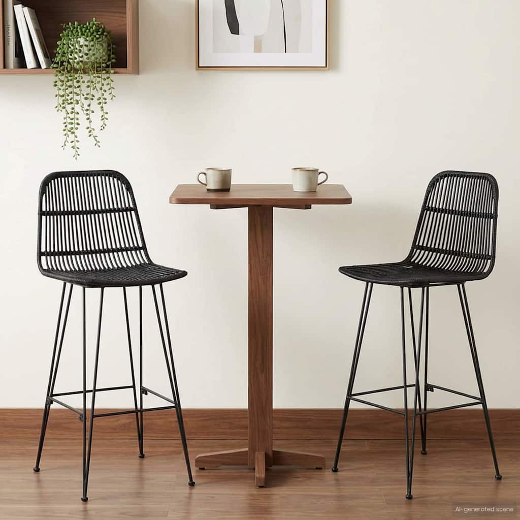 Baarijakkara 2 pcs Musta 44 x 55 x 109 cm Rattan ja Teräs