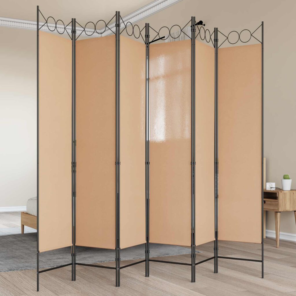 6-paneeli huonejakaja Beige 240 x 200 cm Kangas