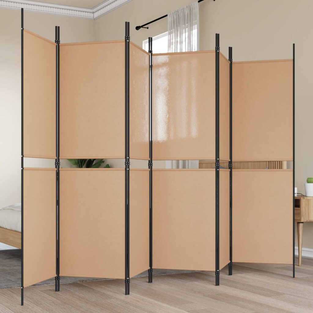 6-paneeli huonejakaja Beige 300 x 180 cm Kangas