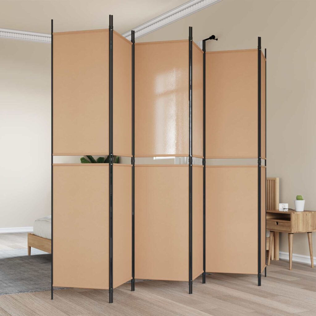 6-paneeli huonejakaja Beige 300 x 220 cm Kangas