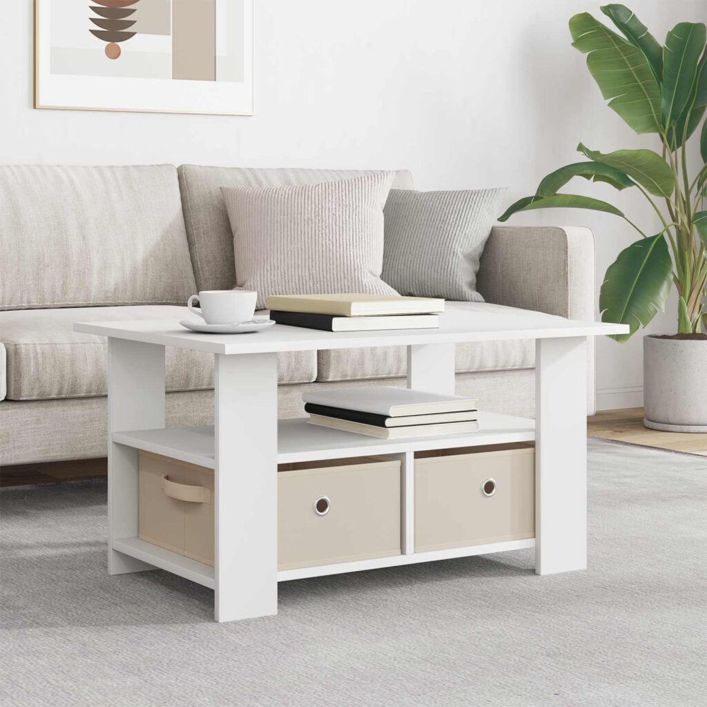 Sohvapöytä Valkoinen 77 x 55 x 42 cm Tekninen puu
