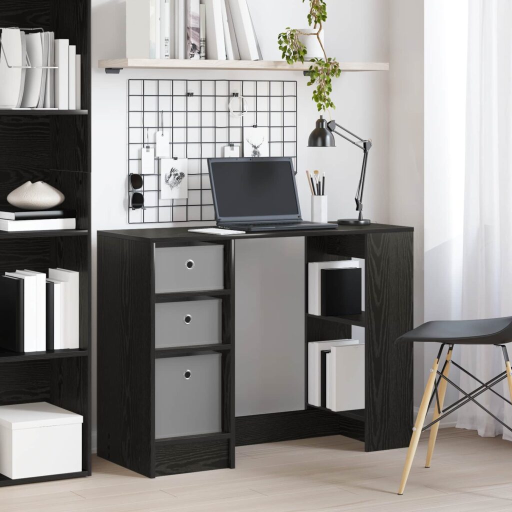 Pöytä hyllyllä Musta tammi. 100 x 40 x 75 cm Tekninen puu