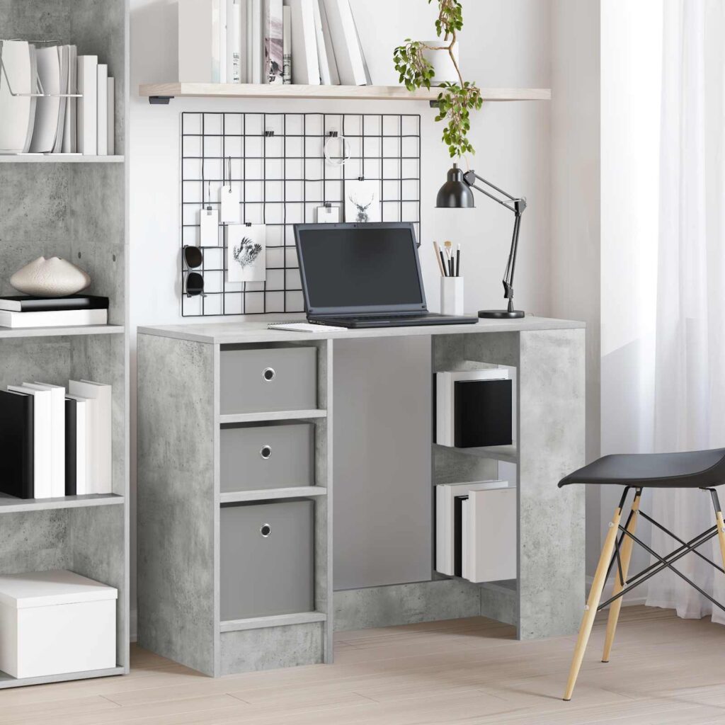 Pöytä hyllyllä Betoni Harmaa 100 x 40 x 75 cm Tekninen puu