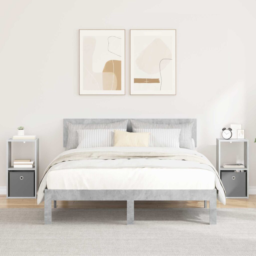 Yöpöytä 2 pcs Betoni Harmaa 30,5 x 27 x 59,5 cm Tekninen puu