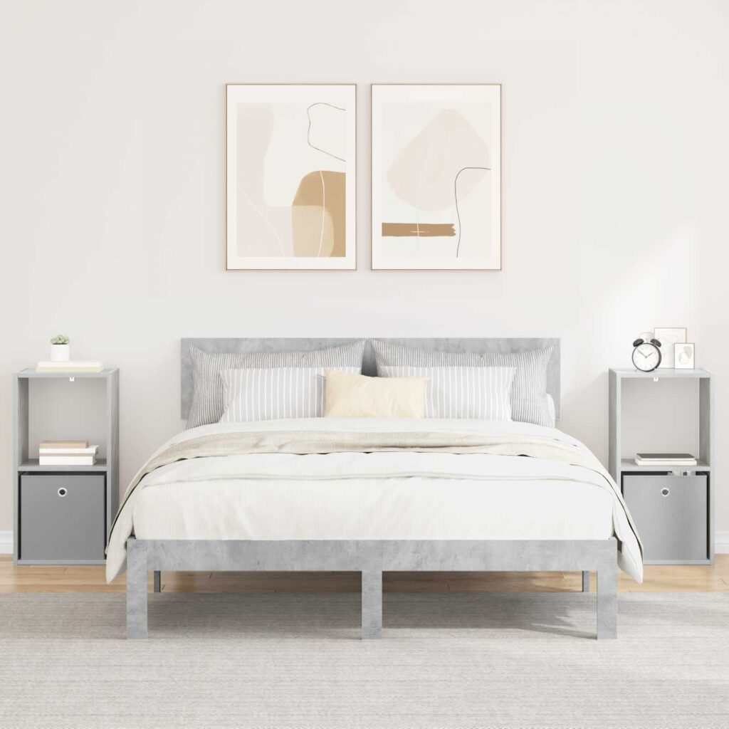 Yöpöytä 2 pcs Betoni Harmaa 35 x 32 x 68,5 cm Tekninen puu