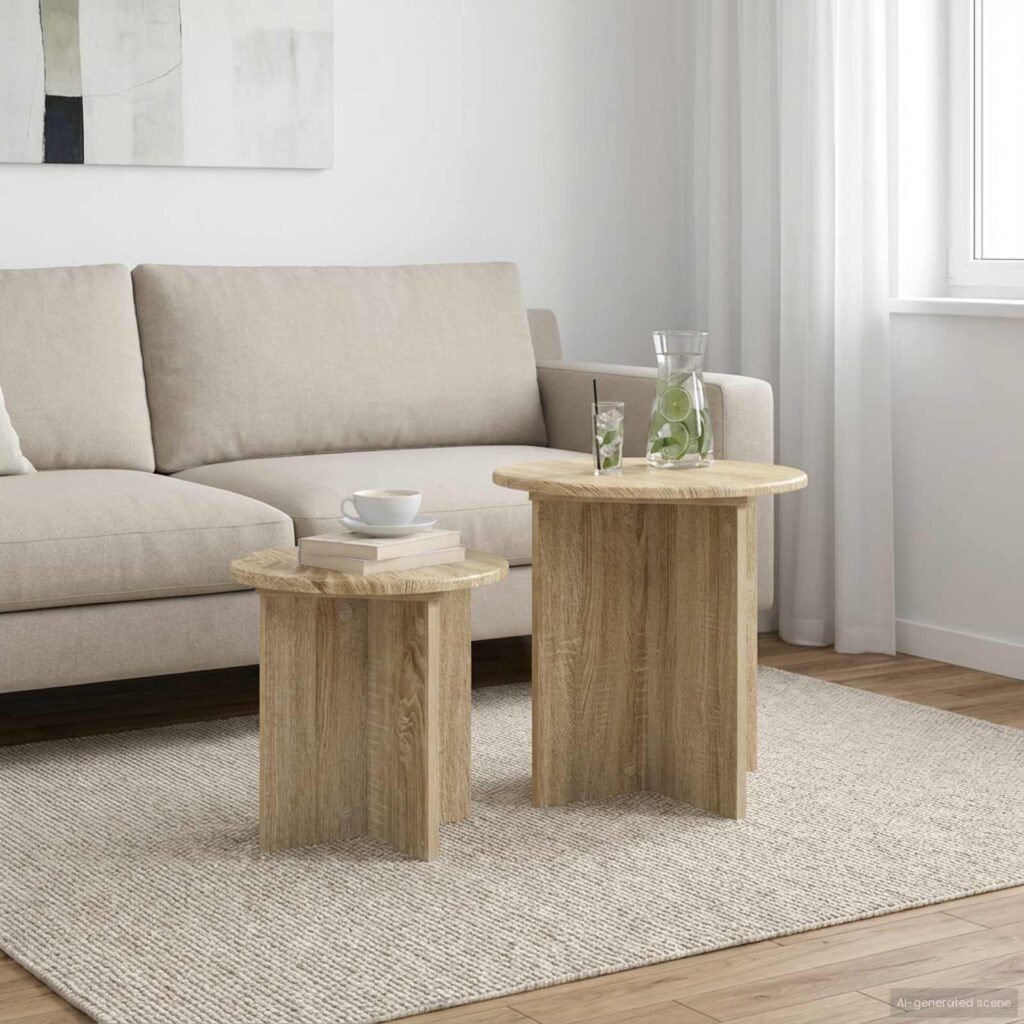 Sivupöytäsetti säilytystilassa 2 pcs Sonoma-tammi Käsitelty puu