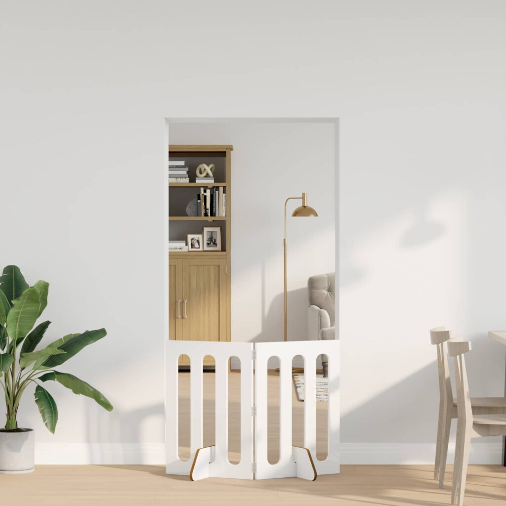 Taitettava lemmikkitarha 2 pcs Kiiltävä Valkoinen Käsitelty puu