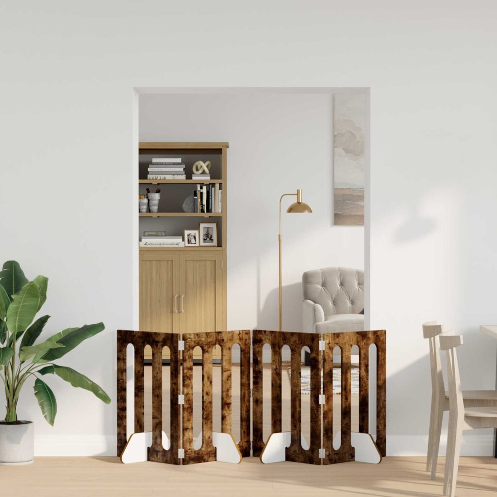 Taitettava lemmikkitarha 4 pcs Savustettu Tammi Käsitelty puu