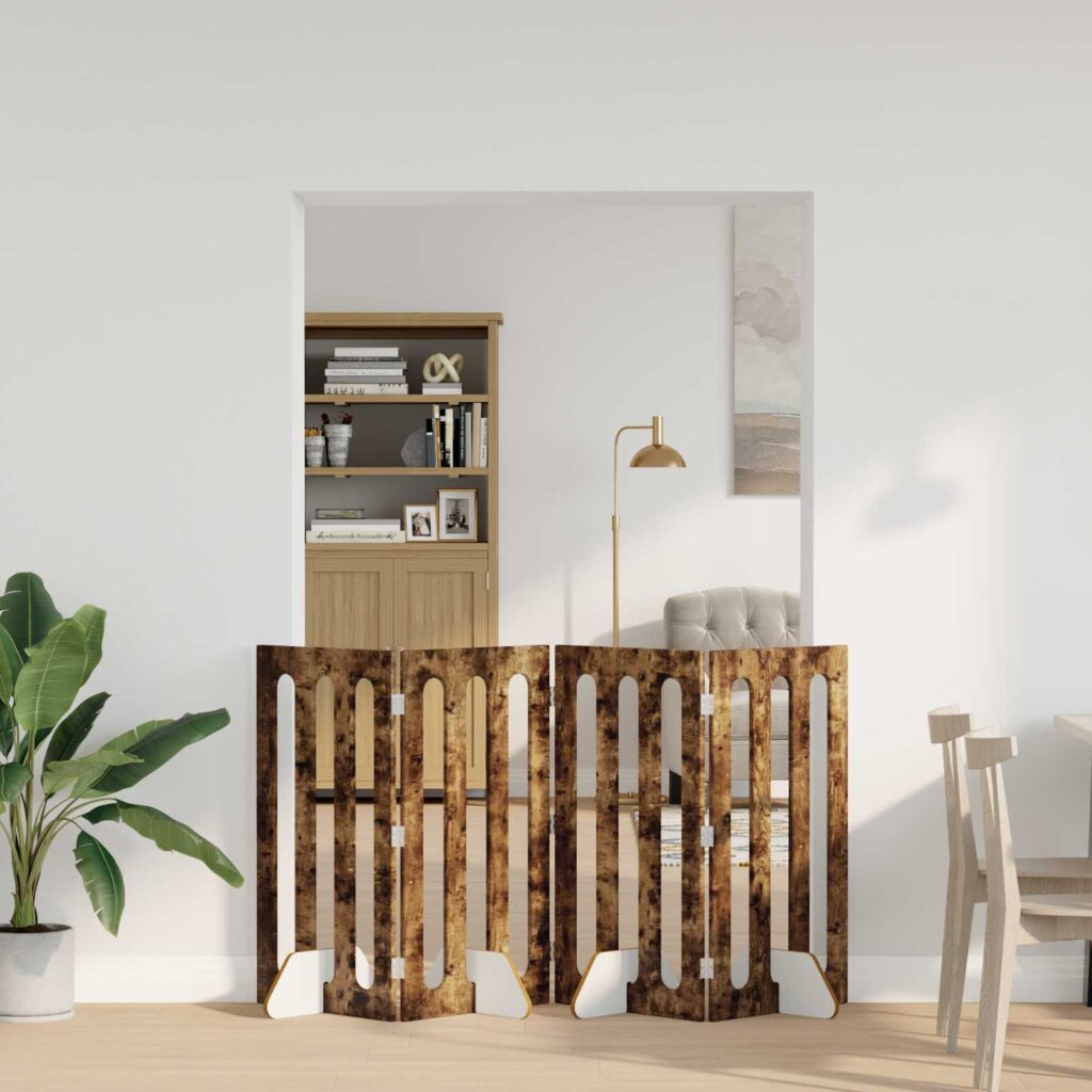 Taitettava lemmikkitarha 4 pcs Savustettu Tammi Käsitelty puu