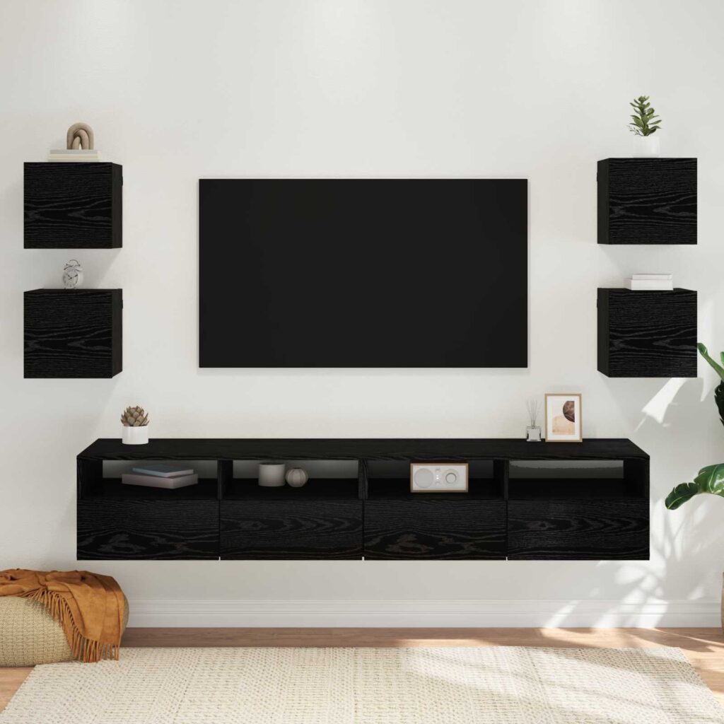 Seinäasennettava TV-kaappi 4 pcs Musta tammi 30,5 x 30 x 30 cm