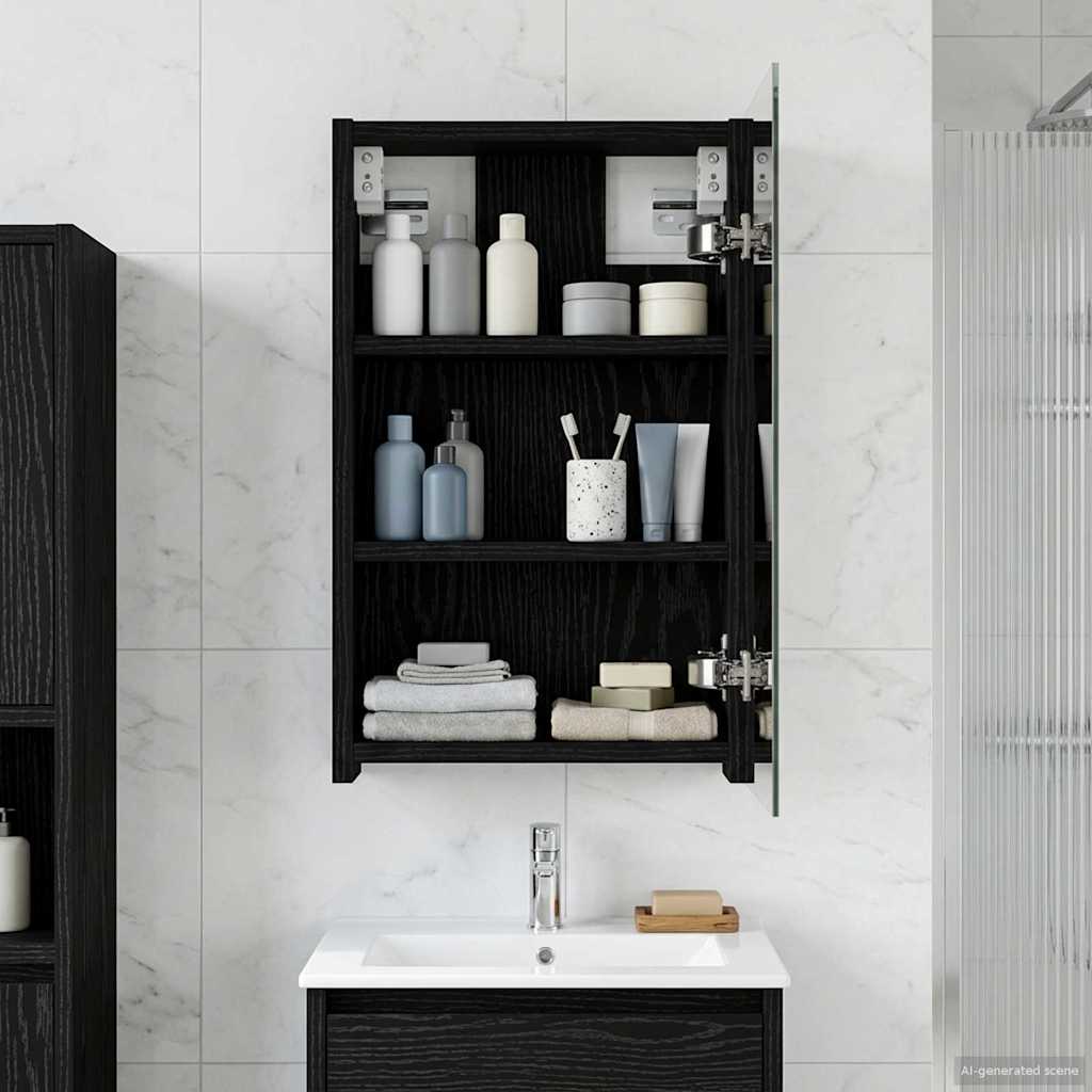 Kylpyhuoneen Peilikaappi ovella Musta tammi. 30 x 10,5 x 50 cm