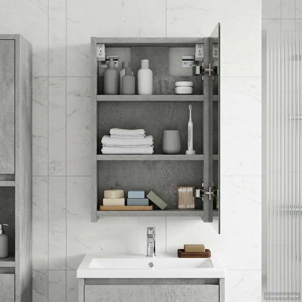 Kylpyhuoneen Peilikaappi ovella Betoni Harmaa 30 x 10,5 x 50 cm