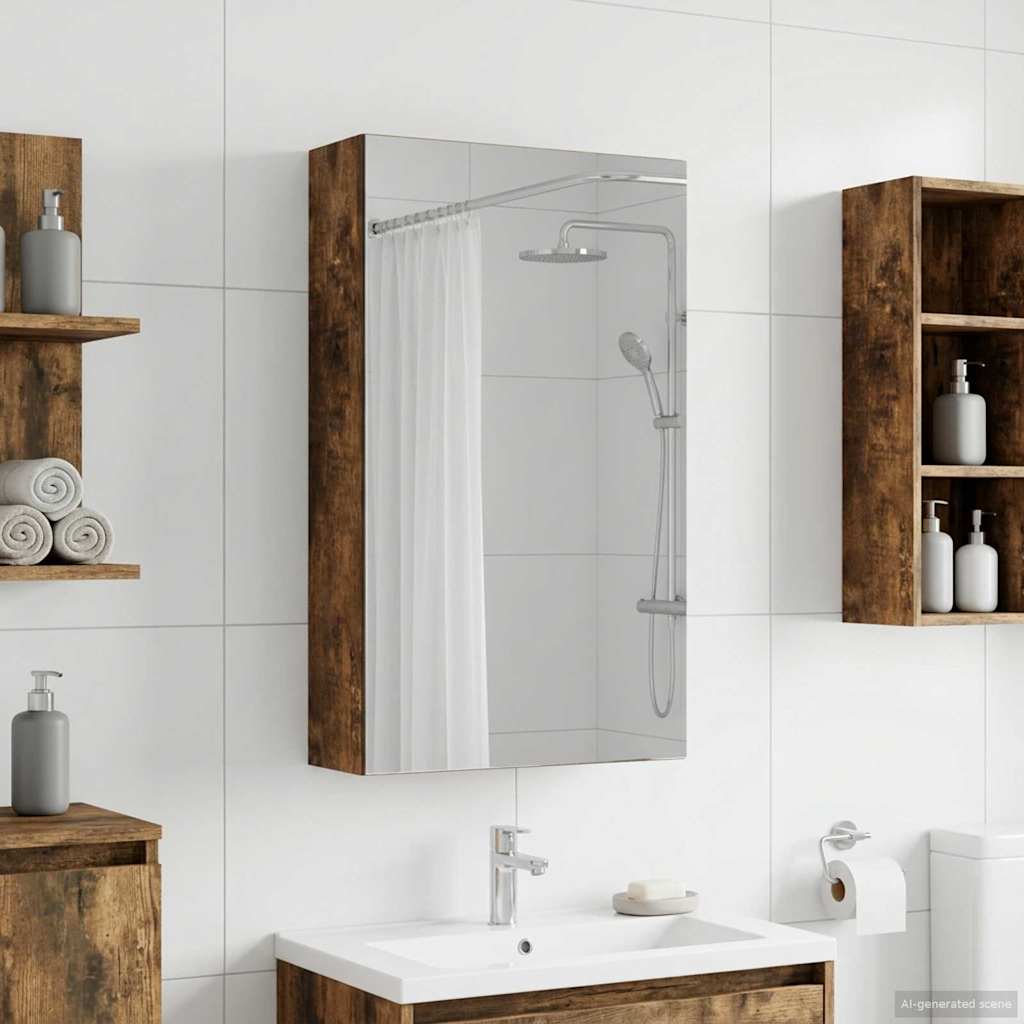 Kylpyhuoneen Peilikaappi hyllyllä Savupähkinä 30 x 10,5 x 50 cm