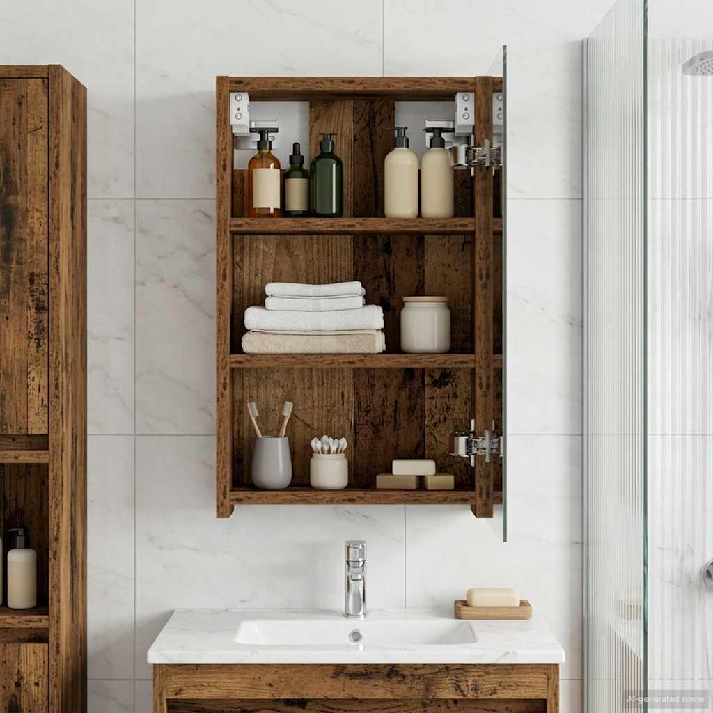 Kylpyhuoneen Peilikaappi hyllyllä Vanha puu 30 x 10,5 x 50 cm