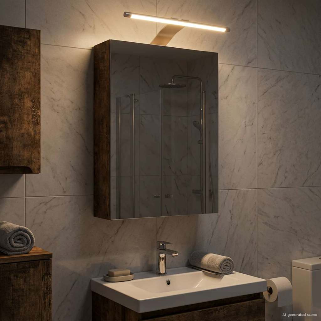 Kylpyhuoneen Peilikaappi hyllyllä Savupähkinä 30 x 10,5 x 50 cm