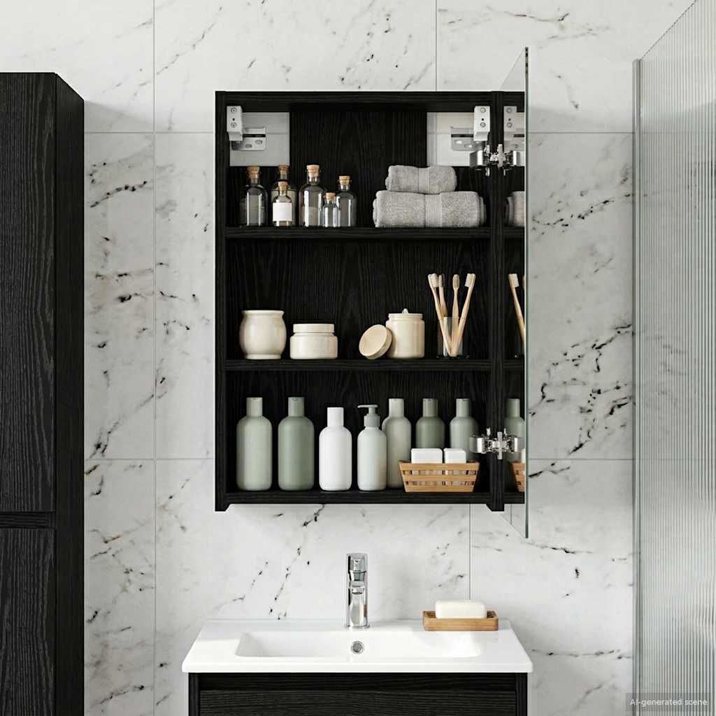 Kylpyhuoneen Peilikaappi Musta tammi. 40 x 10,5 x 60,5 cm