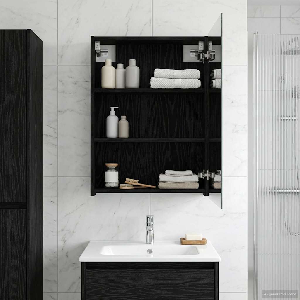 Kylpyhuoneen Peilikaappi ovella Musta tammi. 50 x 14,5 x 70 cm