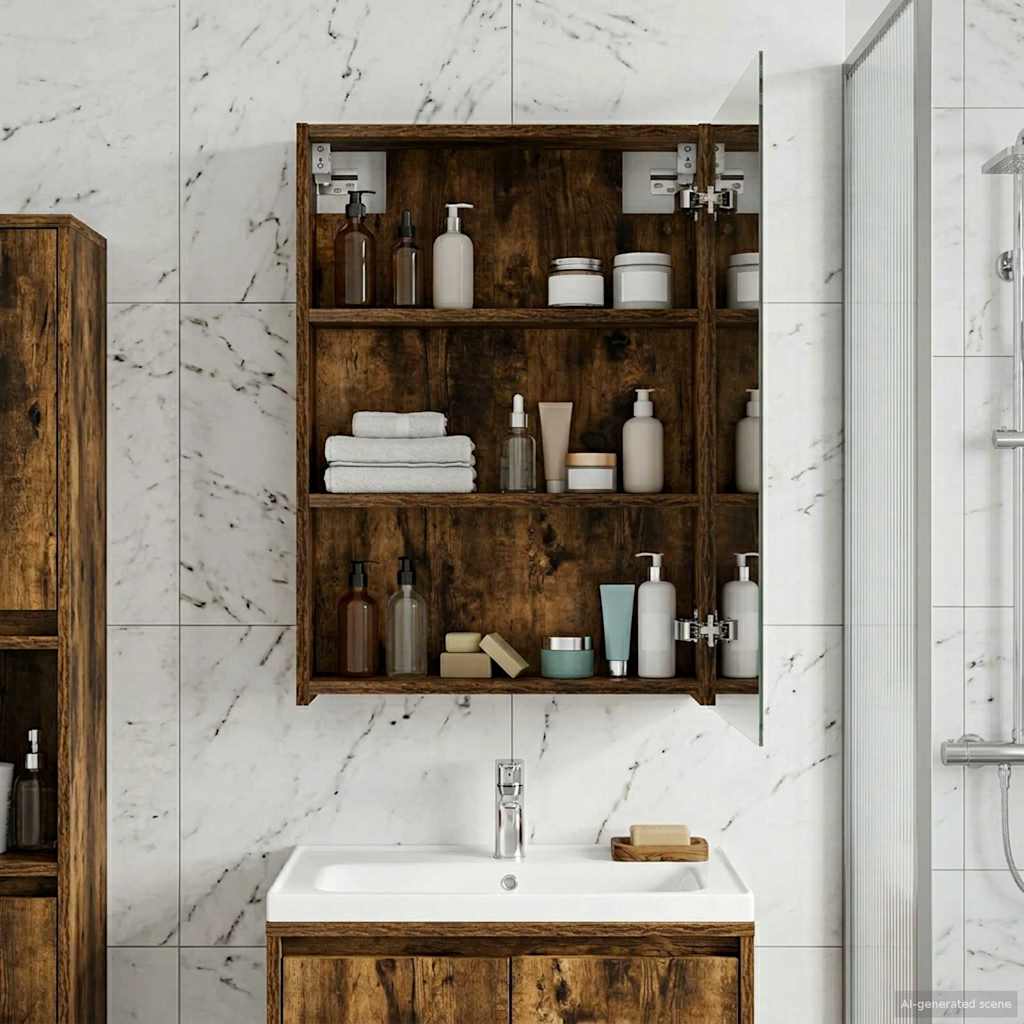 Kylpyhuoneen Peilikaappi hyllyllä Savupähkinä 50 x 14,5 x 70 cm