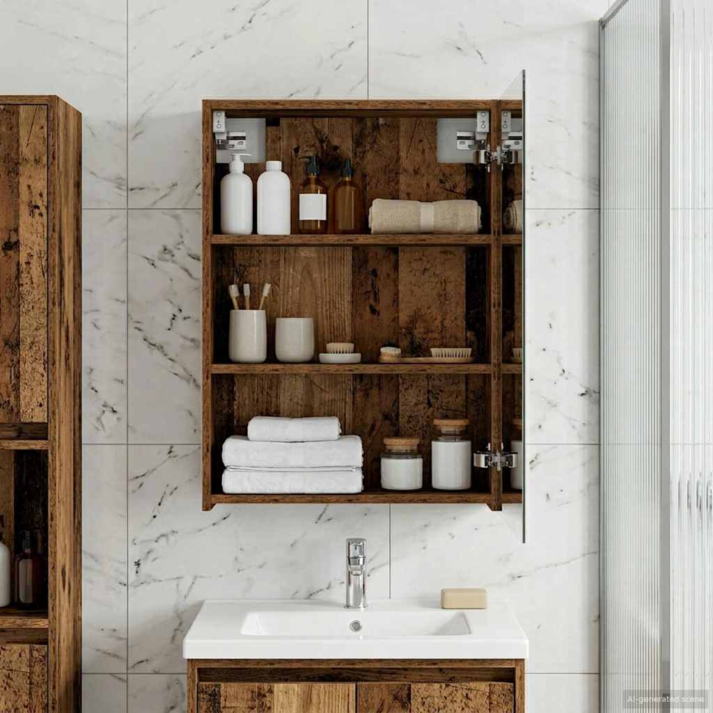 Kylpyhuoneen Peilikaappi hyllyllä Vanha puu 50 x 14,5 x 70 cm