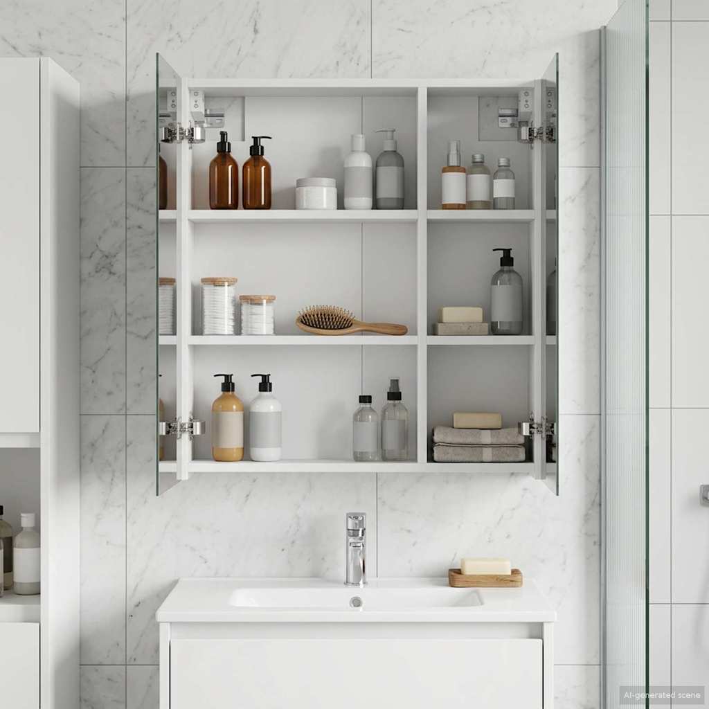 Kylpyhuoneen Peilikaappi hyllyllä Valkoinen 60 x 14,5 x 70 cm