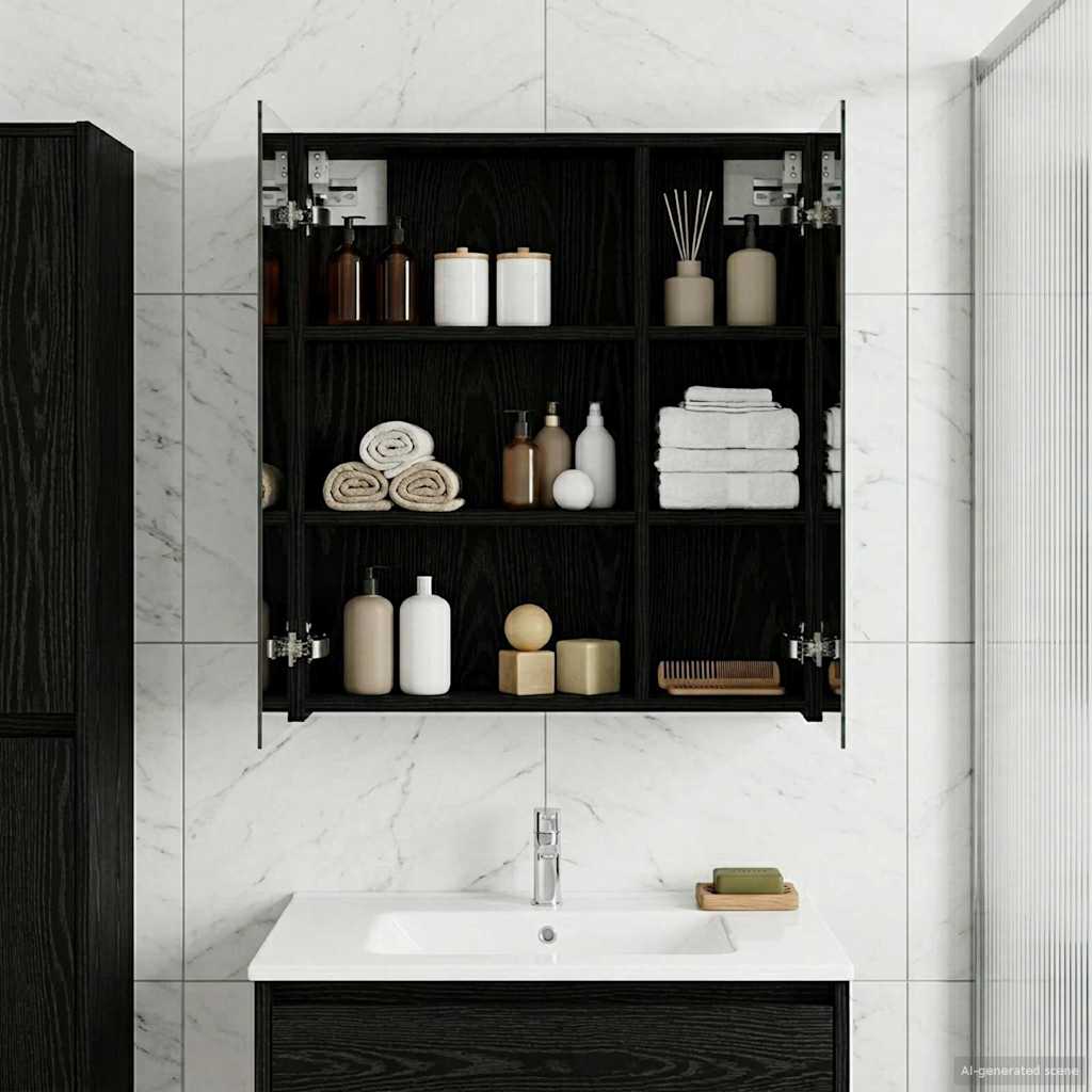 Kylpyhuoneen Peilikaappi ovella Musta tammi. 60 x 14,5 x 70 cm