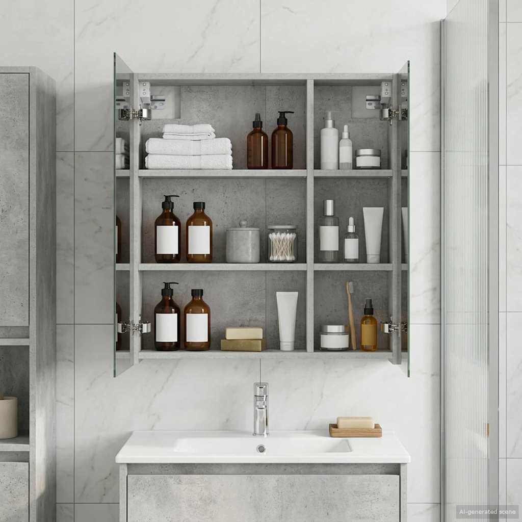 Kylpyhuoneen Peilikaappi ovella Betoni Harmaa 60 x 14,5 x 70 cm