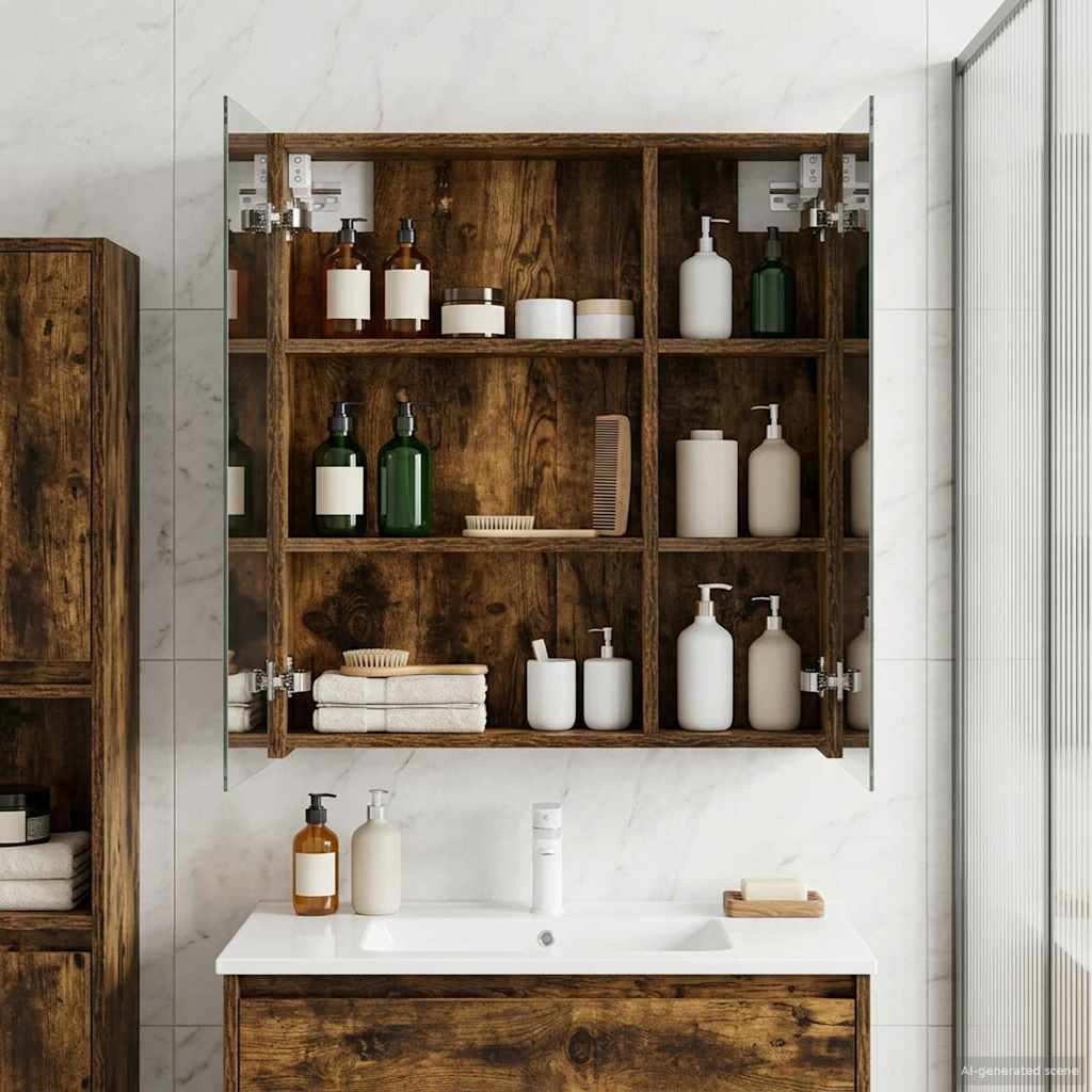 Kylpyhuoneen Peilikaappi hyllyllä Savupähkinä 60 x 14,5 x 70 cm