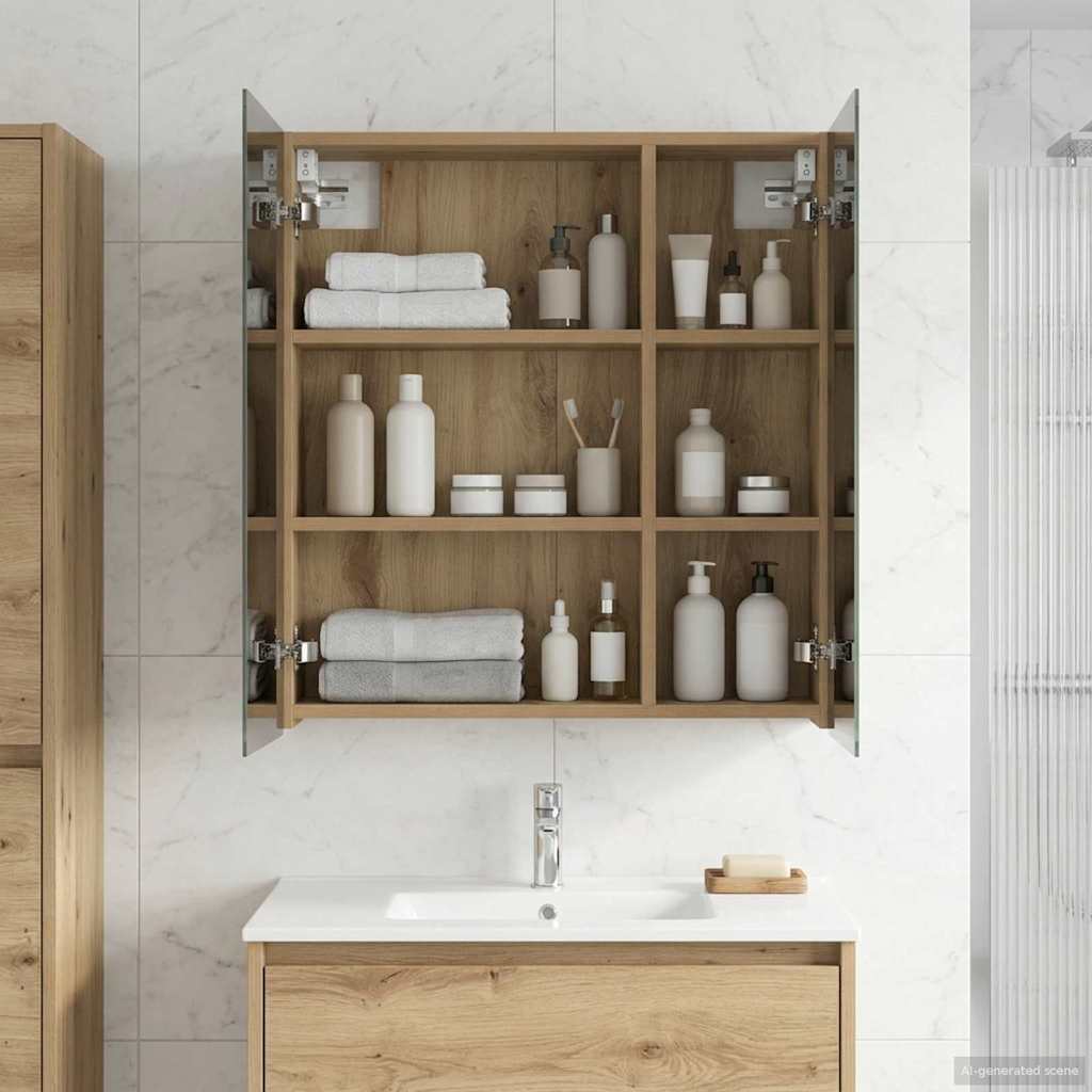 Kylpyhuoneen Peilikaappi hyllyllä Taidekoivu 60 x 14,5 x 70 cm