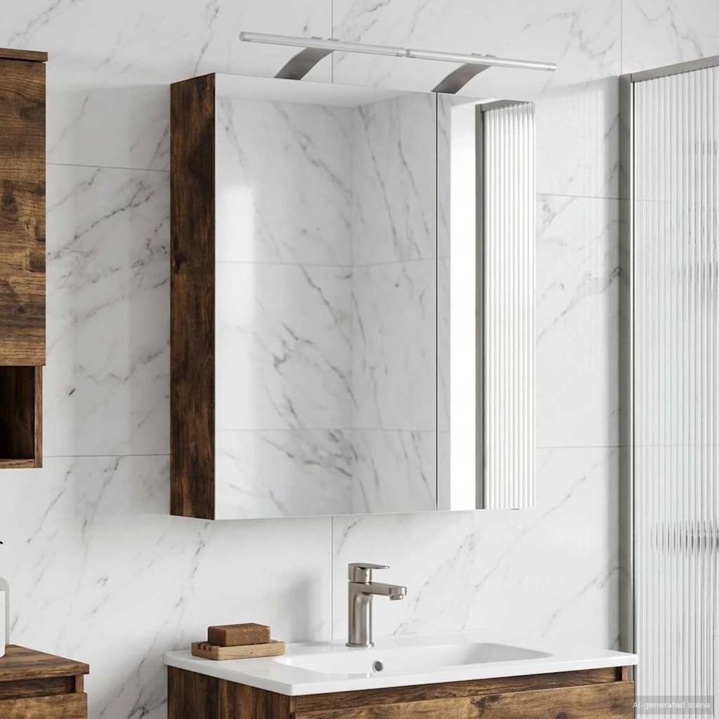 Kylpyhuoneen Peilikaappi hyllyllä Savupähkinä 60 x 14,5 x 70 cm