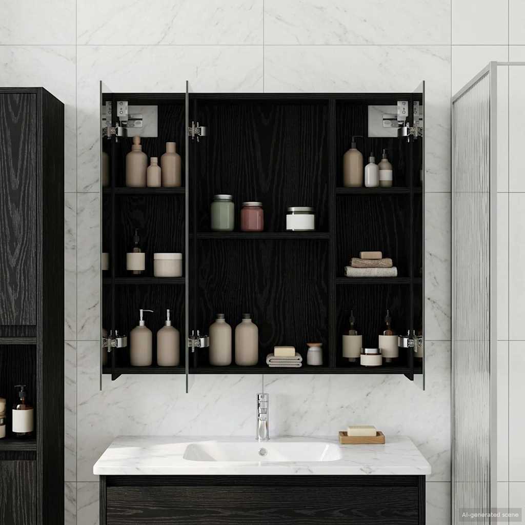 Kylpyhuoneen Peilikaappi Musta tammi. 70 x 14,5 x 70 cm