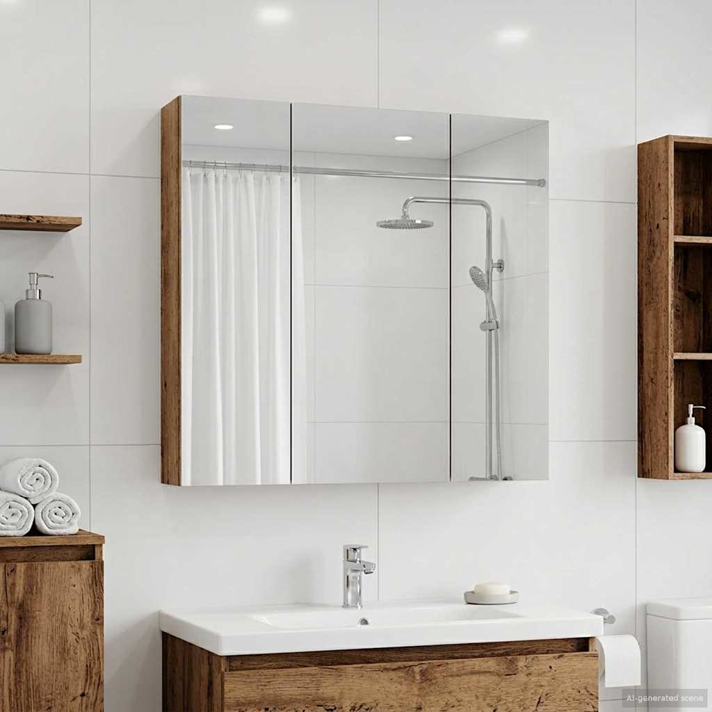 Kylpyhuoneen Peilikaappi Vanha puu 70 x 14,5 x 70 cm