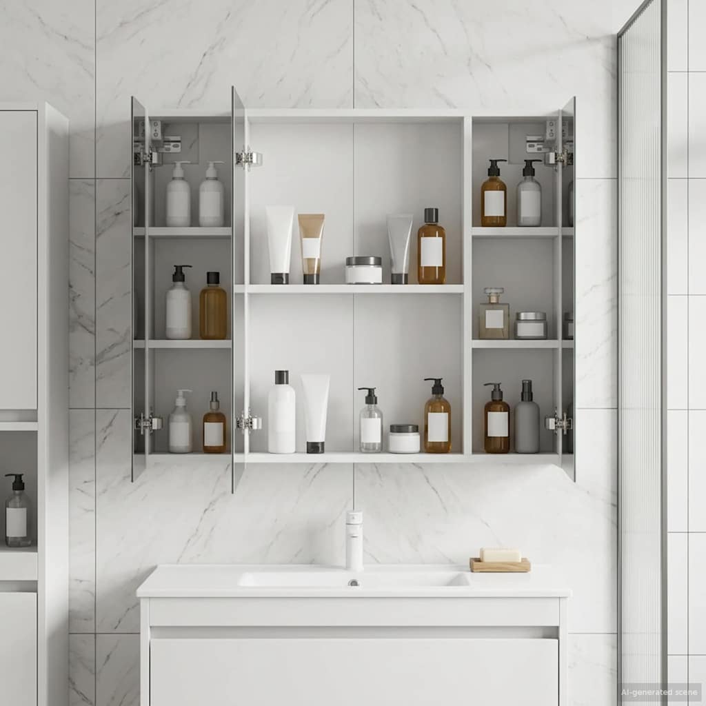 Kylpyhuoneen Peilikaappi hyllyllä Valkoinen 80 x 14.5 x 70 cm