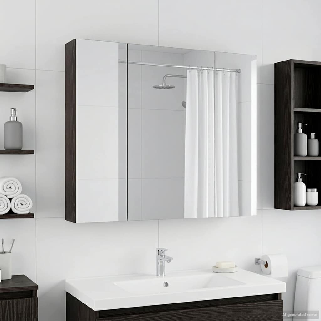 Kylpyhuoneen Peilikaappi ovella Musta tammi. 80 x 14.5 x 70 cm