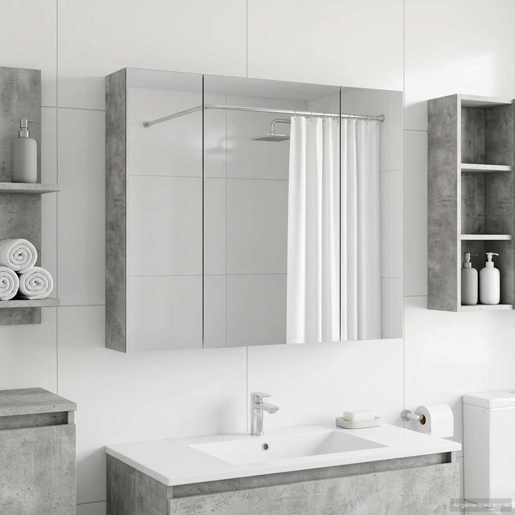 Kylpyhuoneen Peilikaappi ovella Betoni Harmaa 80 x 14.5 x 70 cm