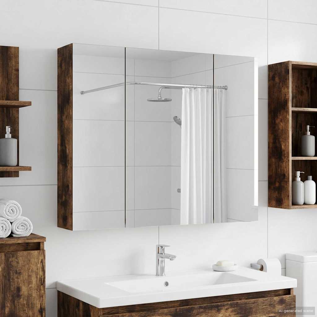 Kylpyhuoneen Peilikaappi hyllyllä Savupähkinä 80 x 14.5 x 70 cm