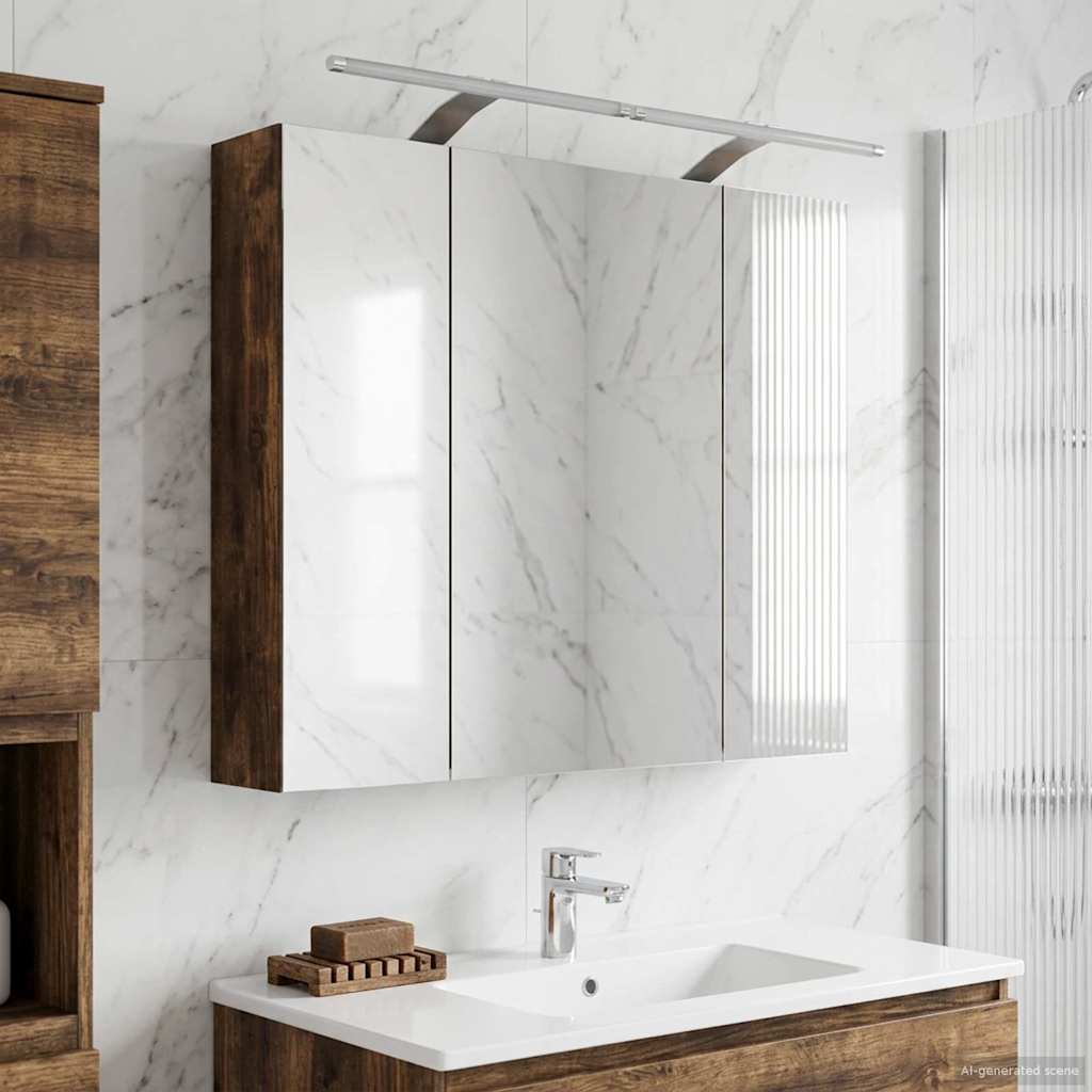 Kylpyhuoneen Peilikaappi hyllyllä Savupähkinä 80 x 14.5 x 70 cm