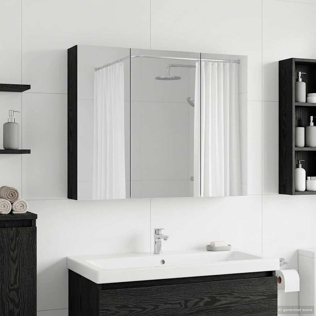 Kylpyhuoneen Peilikaappi ovella Musta tammi. 100 x 14,5 x 70 cm