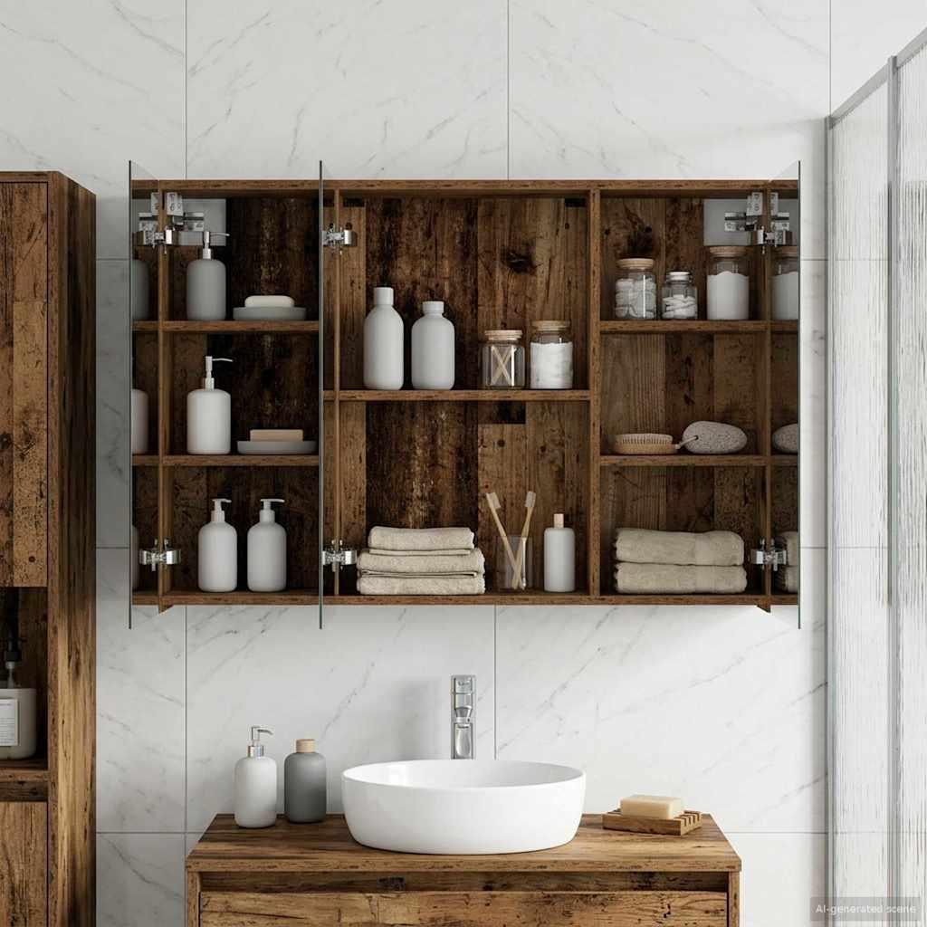 Kylpyhuoneen Peilikaappi hyllyllä Vanha puu 100 x 14,5 x 70 cm