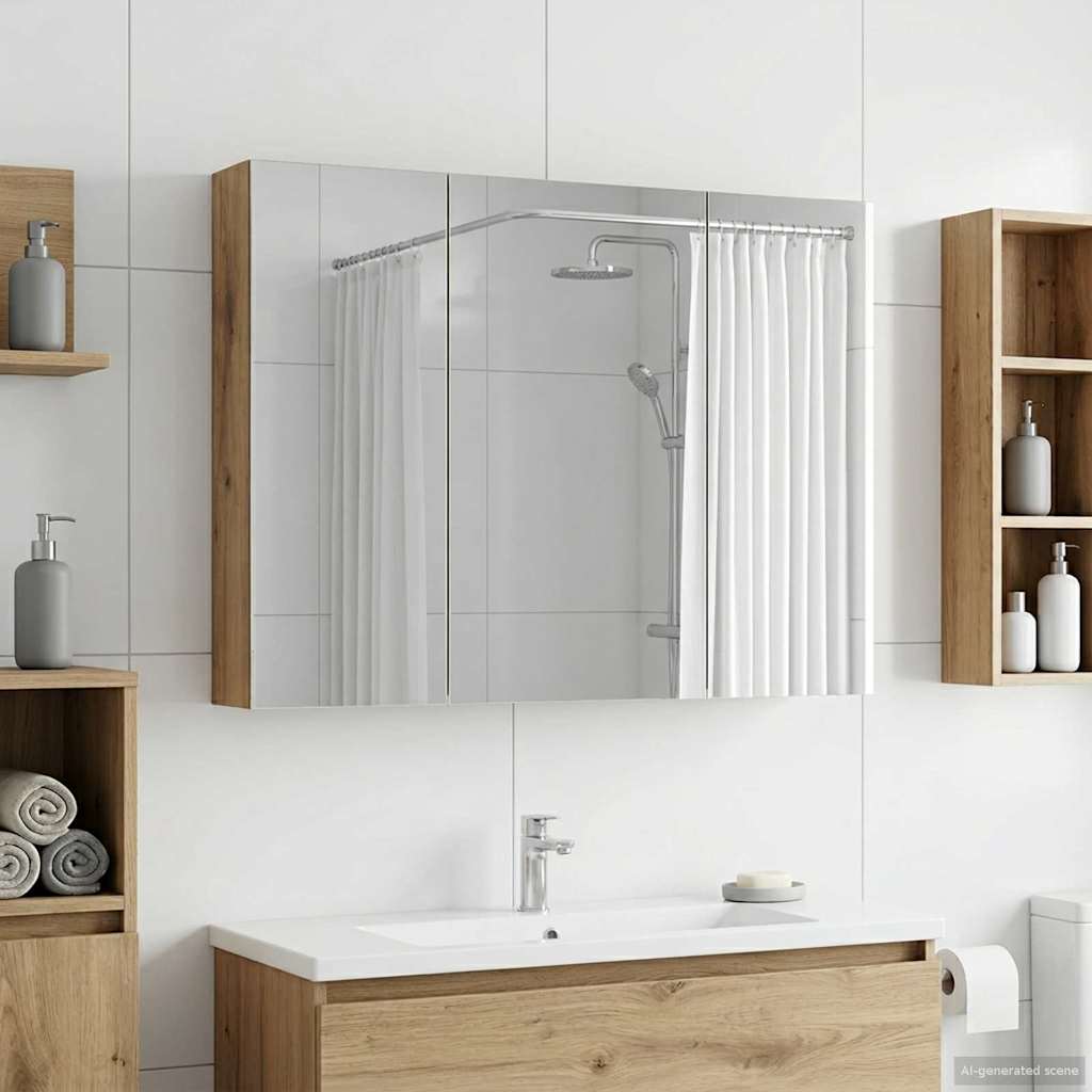 Kylpyhuoneen Peilikaappi hyllyllä Taidekoivu 100 x 14,5 x 70 cm