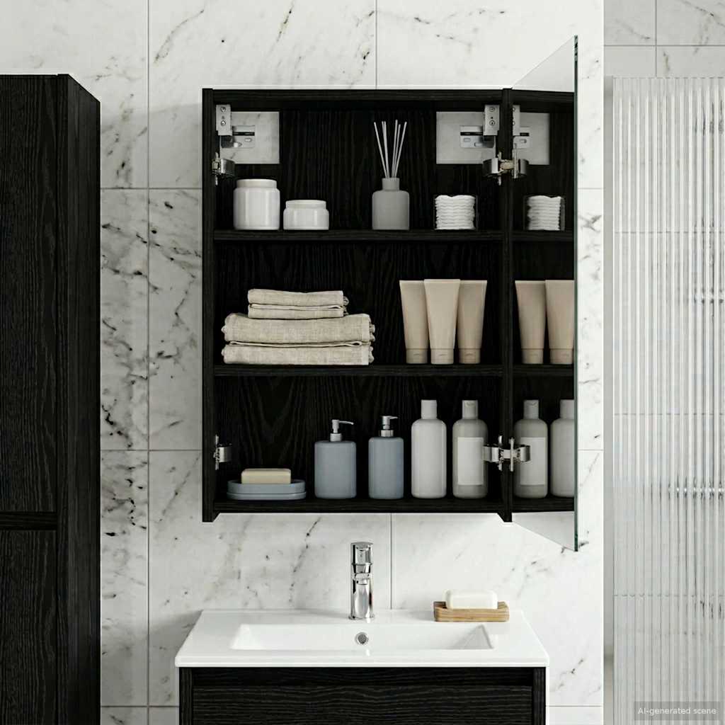 Kylpyhuoneen Peilikaappi ovella Musta tammi. 43 x 16 x 62,5 cm