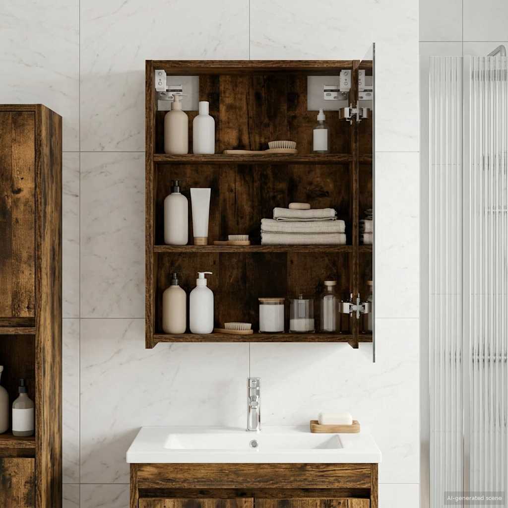 Kylpyhuoneen Peilikaappi hyllyllä Savupähkinä 43 x 16 x 62,5 cm