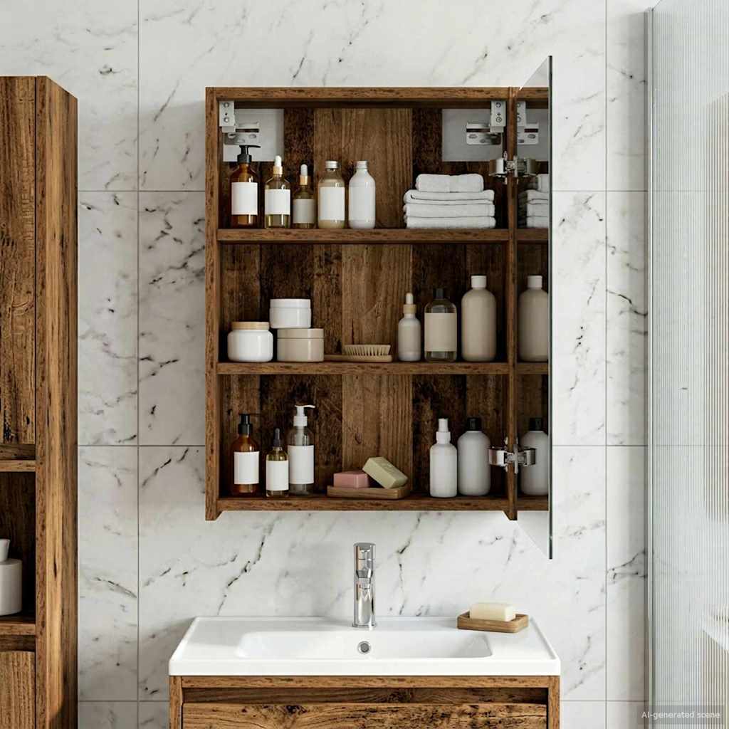 Kylpyhuoneen Peilikaappi hyllyllä Vanha puu 43 x 16 x 62,5 cm