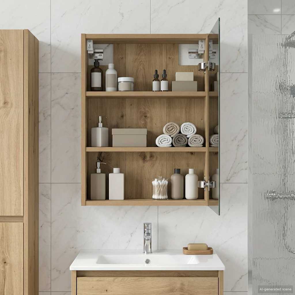 Kylpyhuoneen Peilikaappi hyllyllä Taidekoivu 43 x 16 x 62,5 cm