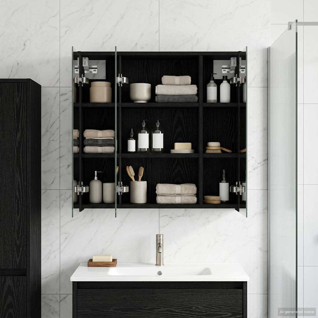 Kylpyhuoneen Peilikaappi Musta tammi. 63,5 x 16 x 62,5 cm