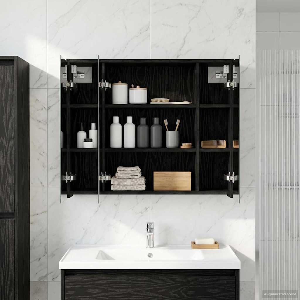 Kylpyhuoneen Peilikaappi Musta tammi. 73,5 x 16 x 62,5 cm