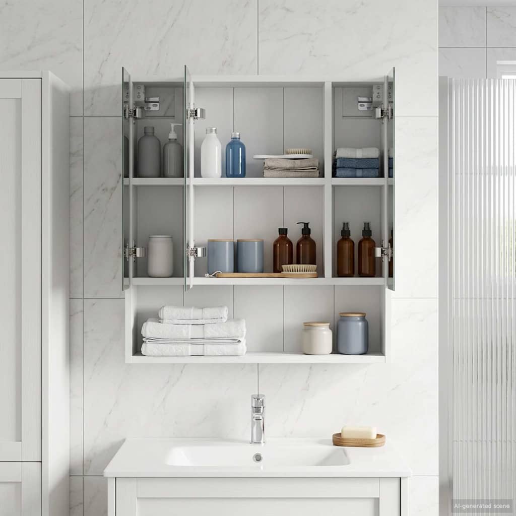 Kylpyhuoneen Peilikaappi hyllyllä Valkoinen 60 x 14.5 x 70 cm